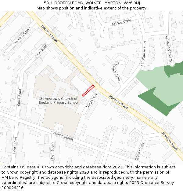 53, HORDERN ROAD, WOLVERHAMPTON, WV6 0HJ: Location map and indicative extent of plot