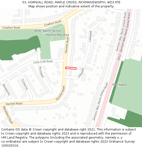 53, HORNHILL ROAD, MAPLE CROSS, RICKMANSWORTH, WD3 9TE: Location map and indicative extent of plot
