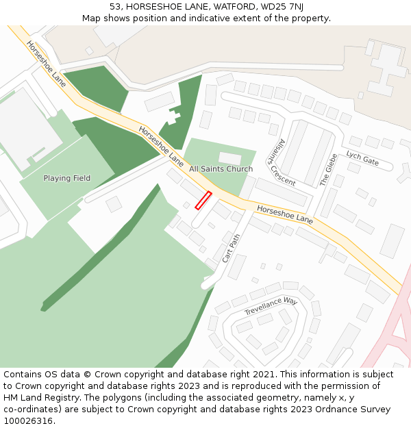 53, HORSESHOE LANE, WATFORD, WD25 7NJ: Location map and indicative extent of plot