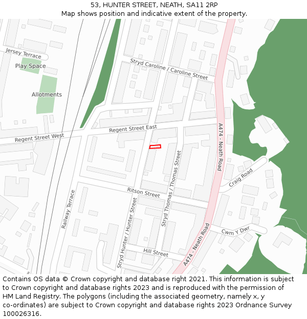 53, HUNTER STREET, NEATH, SA11 2RP: Location map and indicative extent of plot