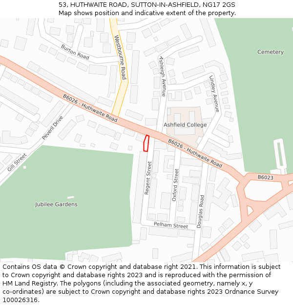 53, HUTHWAITE ROAD, SUTTON-IN-ASHFIELD, NG17 2GS: Location map and indicative extent of plot
