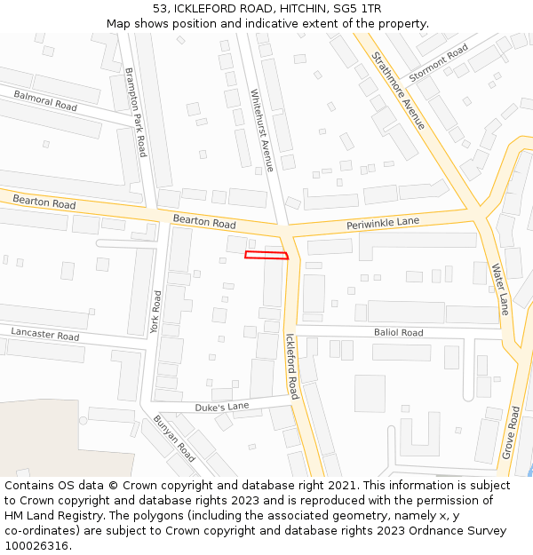 53, ICKLEFORD ROAD, HITCHIN, SG5 1TR: Location map and indicative extent of plot