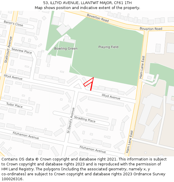 53, ILLTYD AVENUE, LLANTWIT MAJOR, CF61 1TH: Location map and indicative extent of plot