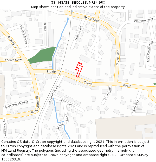 53, INGATE, BECCLES, NR34 9RX: Location map and indicative extent of plot