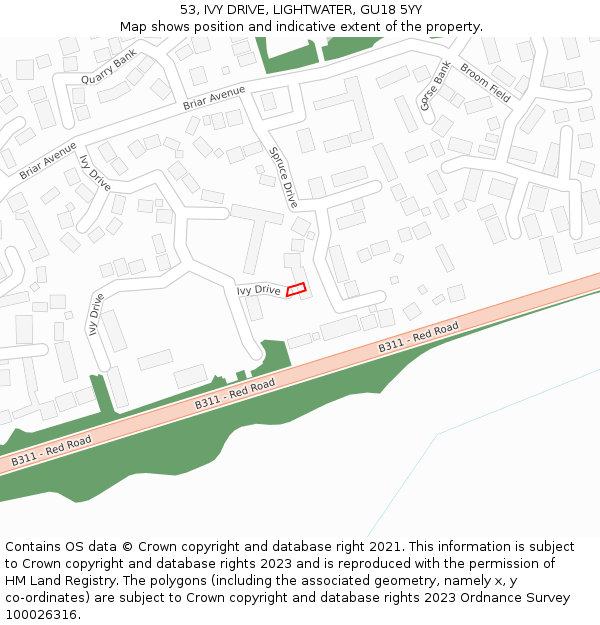 53, IVY DRIVE, LIGHTWATER, GU18 5YY: Location map and indicative extent of plot