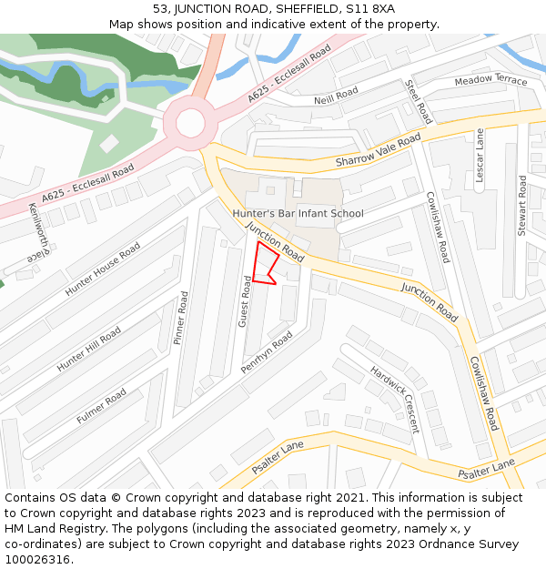 53, JUNCTION ROAD, SHEFFIELD, S11 8XA: Location map and indicative extent of plot