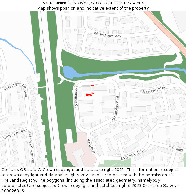 53, KENNINGTON OVAL, STOKE-ON-TRENT, ST4 8FX: Location map and indicative extent of plot