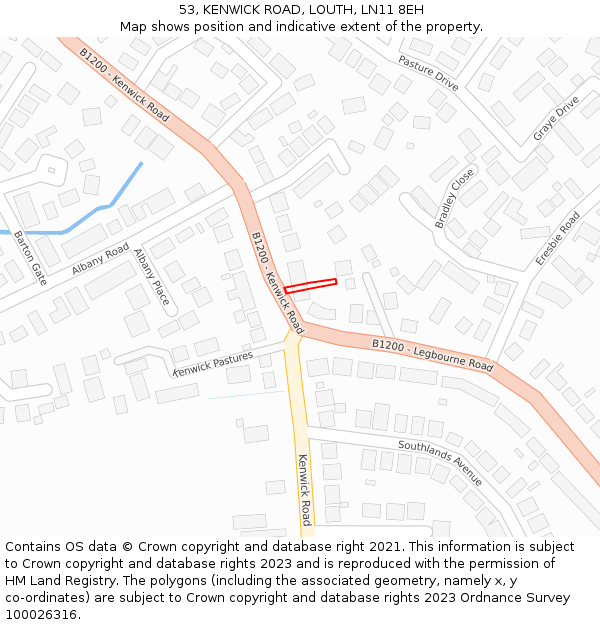 53, KENWICK ROAD, LOUTH, LN11 8EH: Location map and indicative extent of plot