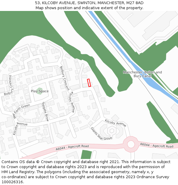 53, KILCOBY AVENUE, SWINTON, MANCHESTER, M27 8AD: Location map and indicative extent of plot
