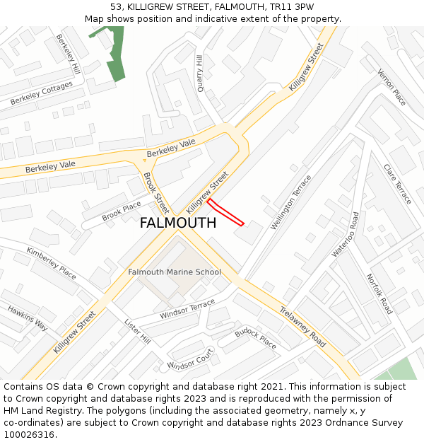 53, KILLIGREW STREET, FALMOUTH, TR11 3PW: Location map and indicative extent of plot