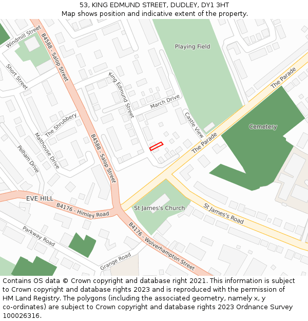 53, KING EDMUND STREET, DUDLEY, DY1 3HT: Location map and indicative extent of plot