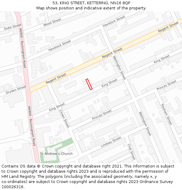 53, KING STREET, KETTERING, NN16 8QP: Location map and indicative extent of plot