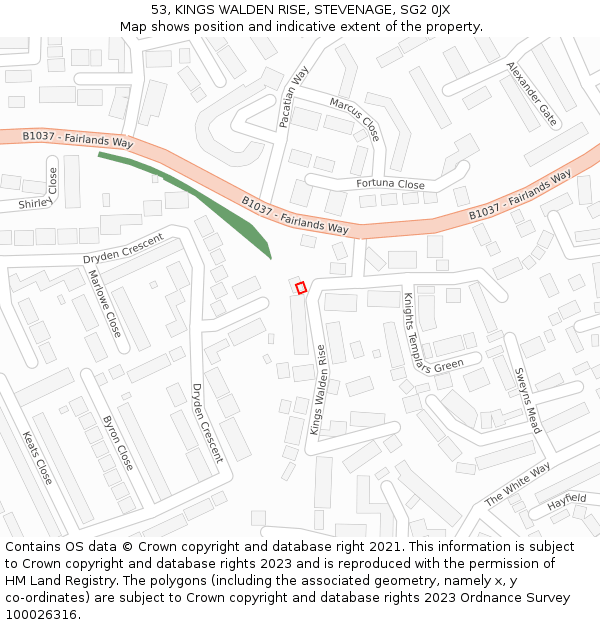 53, KINGS WALDEN RISE, STEVENAGE, SG2 0JX: Location map and indicative extent of plot