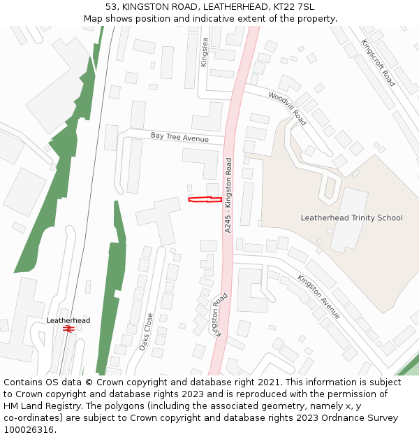 53, KINGSTON ROAD, LEATHERHEAD, KT22 7SL: Location map and indicative extent of plot