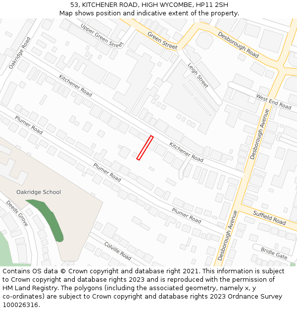 53, KITCHENER ROAD, HIGH WYCOMBE, HP11 2SH: Location map and indicative extent of plot