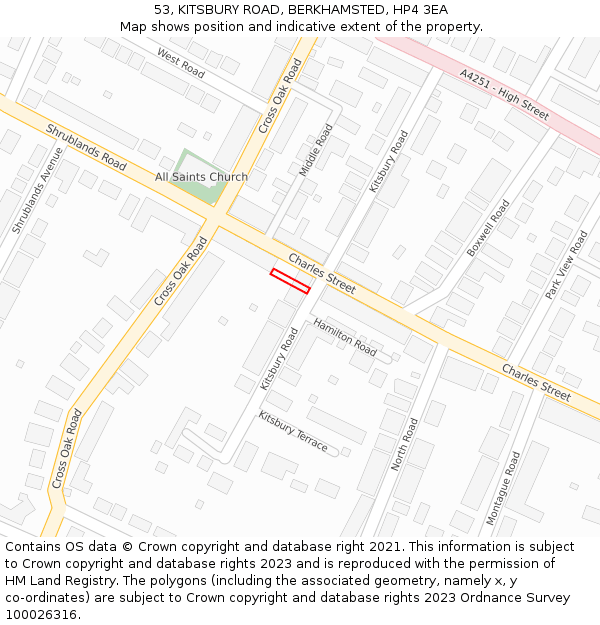 53, KITSBURY ROAD, BERKHAMSTED, HP4 3EA: Location map and indicative extent of plot