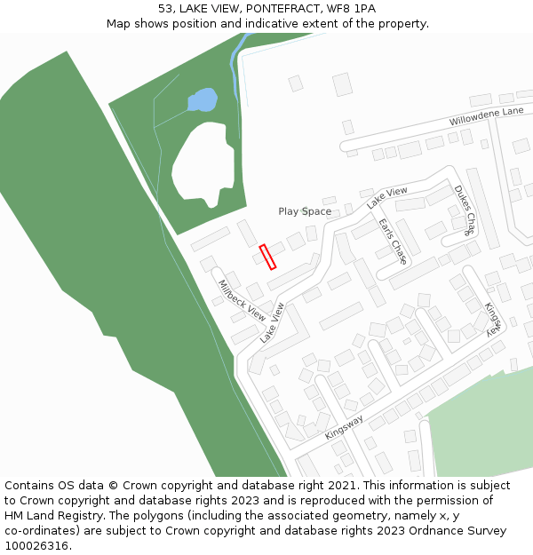 53, LAKE VIEW, PONTEFRACT, WF8 1PA: Location map and indicative extent of plot