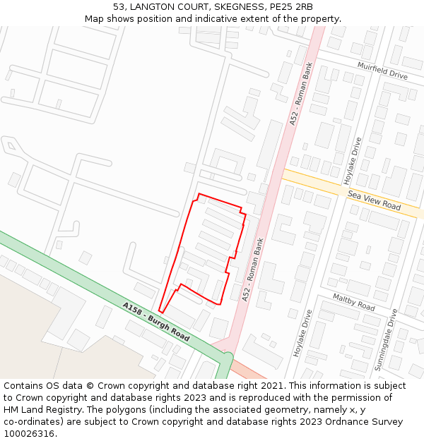 53, LANGTON COURT, SKEGNESS, PE25 2RB: Location map and indicative extent of plot