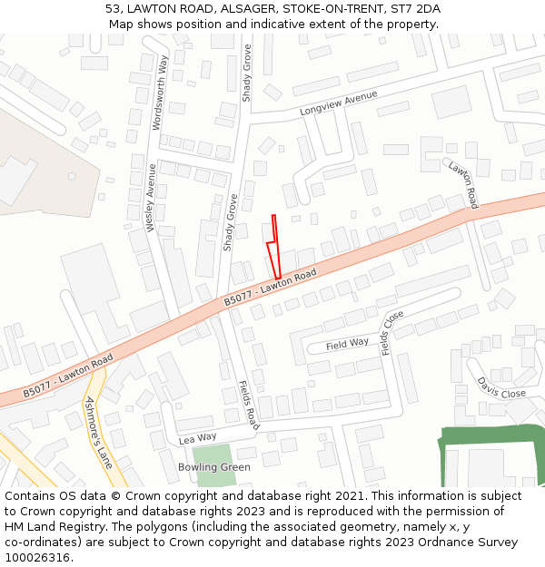 53, LAWTON ROAD, ALSAGER, STOKE-ON-TRENT, ST7 2DA: Location map and indicative extent of plot