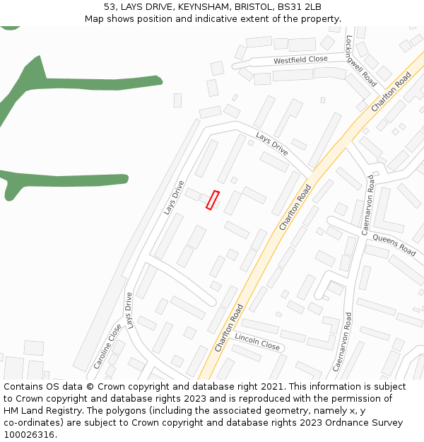 53, LAYS DRIVE, KEYNSHAM, BRISTOL, BS31 2LB: Location map and indicative extent of plot