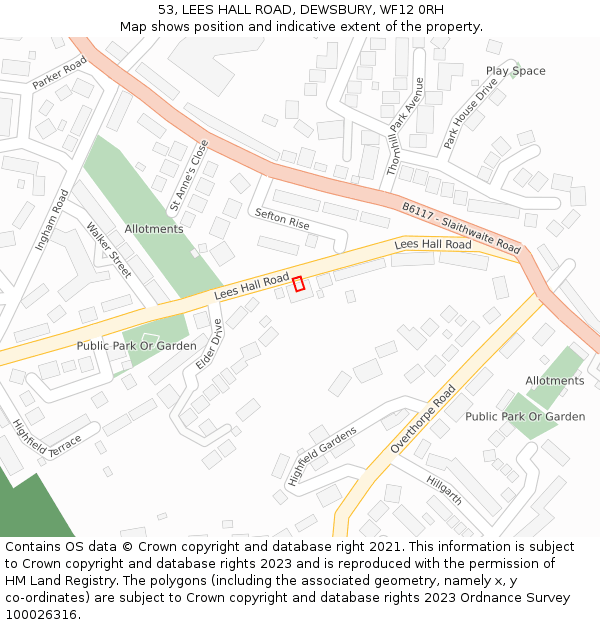 53, LEES HALL ROAD, DEWSBURY, WF12 0RH: Location map and indicative extent of plot