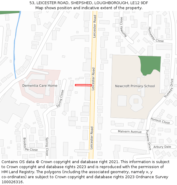 53, LEICESTER ROAD, SHEPSHED, LOUGHBOROUGH, LE12 9DF: Location map and indicative extent of plot