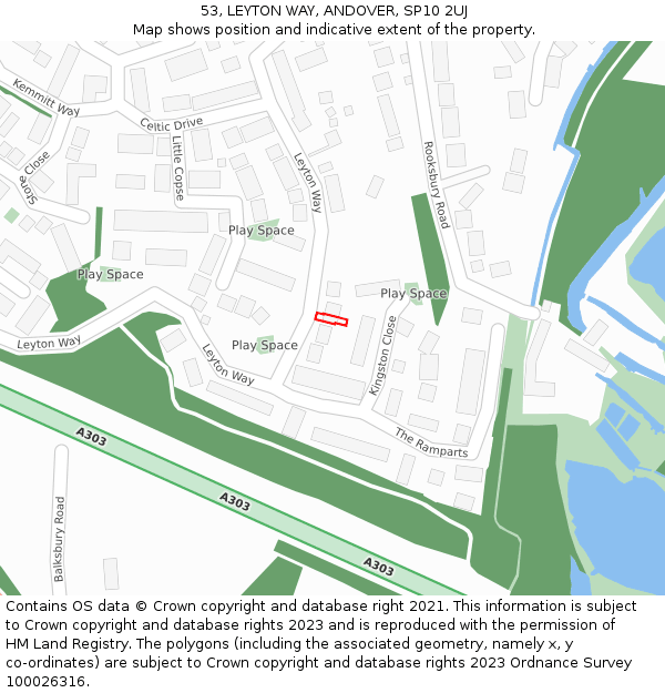 53, LEYTON WAY, ANDOVER, SP10 2UJ: Location map and indicative extent of plot