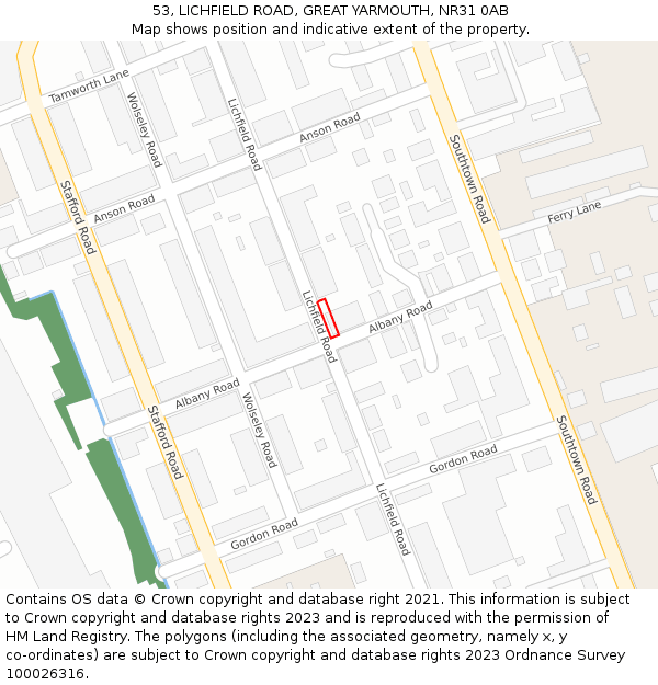 53, LICHFIELD ROAD, GREAT YARMOUTH, NR31 0AB: Location map and indicative extent of plot