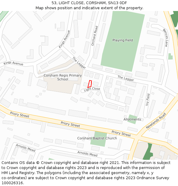 53, LIGHT CLOSE, CORSHAM, SN13 0DF: Location map and indicative extent of plot