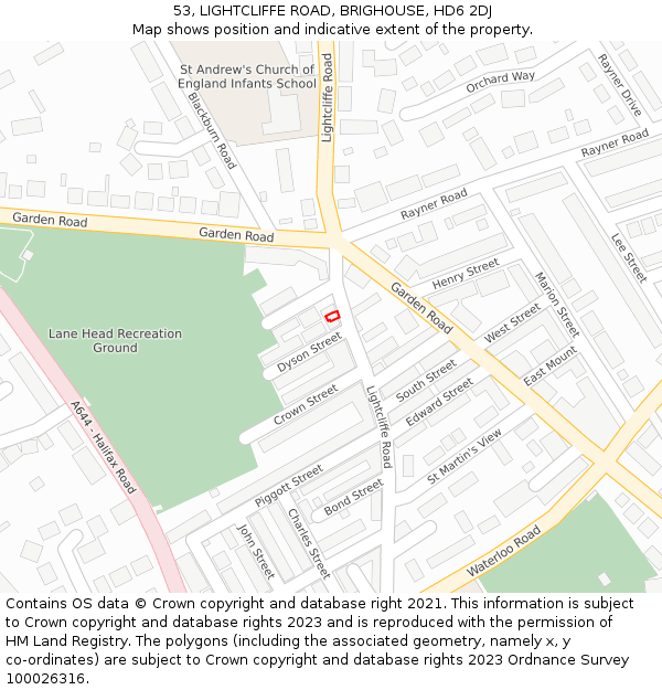 53, LIGHTCLIFFE ROAD, BRIGHOUSE, HD6 2DJ: Location map and indicative extent of plot