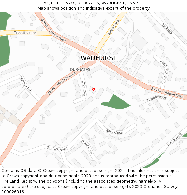 53, LITTLE PARK, DURGATES, WADHURST, TN5 6DL: Location map and indicative extent of plot