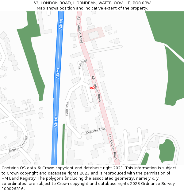 53, LONDON ROAD, HORNDEAN, WATERLOOVILLE, PO8 0BW: Location map and indicative extent of plot