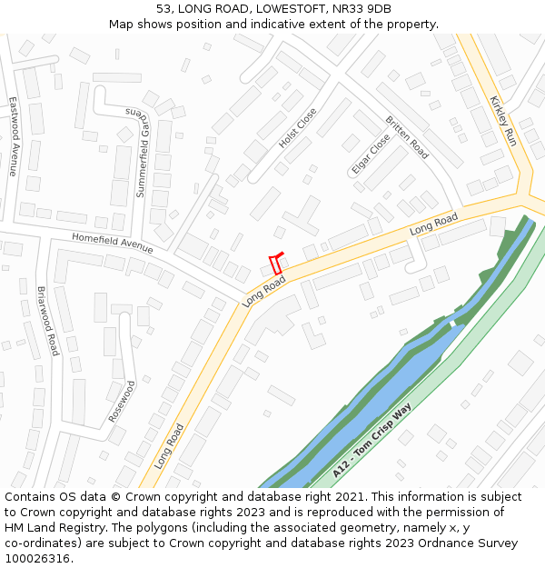 53, LONG ROAD, LOWESTOFT, NR33 9DB: Location map and indicative extent of plot