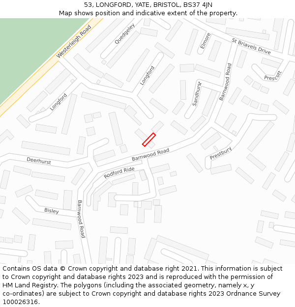 53, LONGFORD, YATE, BRISTOL, BS37 4JN: Location map and indicative extent of plot