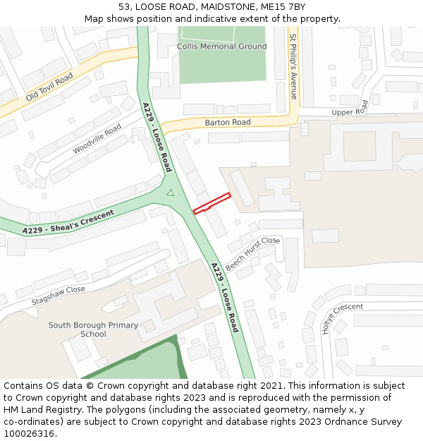 53, LOOSE ROAD, MAIDSTONE, ME15 7BY: Location map and indicative extent of plot