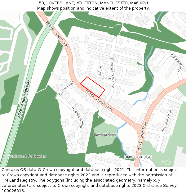 53, LOVERS LANE, ATHERTON, MANCHESTER, M46 0PU: Location map and indicative extent of plot