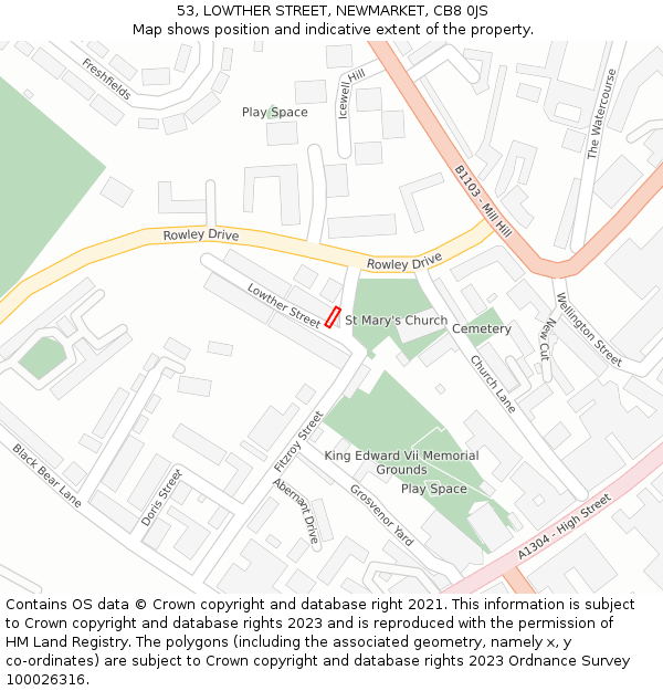 53, LOWTHER STREET, NEWMARKET, CB8 0JS: Location map and indicative extent of plot