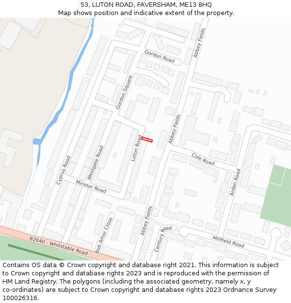 53, LUTON ROAD, FAVERSHAM, ME13 8HQ: Location map and indicative extent of plot