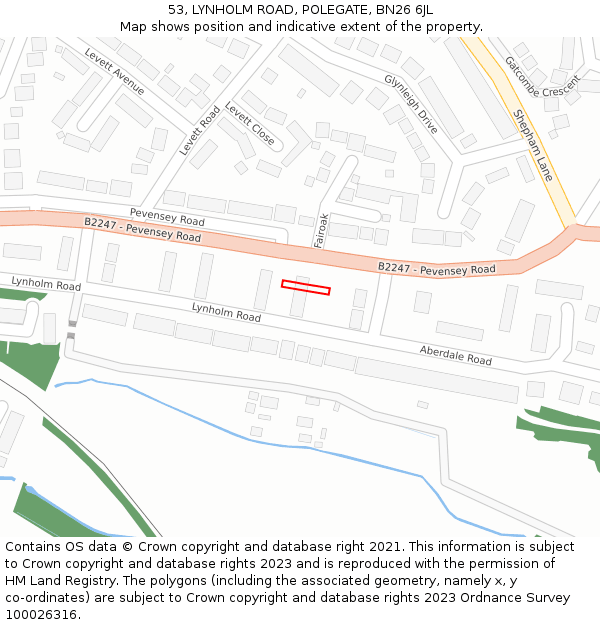 53, LYNHOLM ROAD, POLEGATE, BN26 6JL: Location map and indicative extent of plot