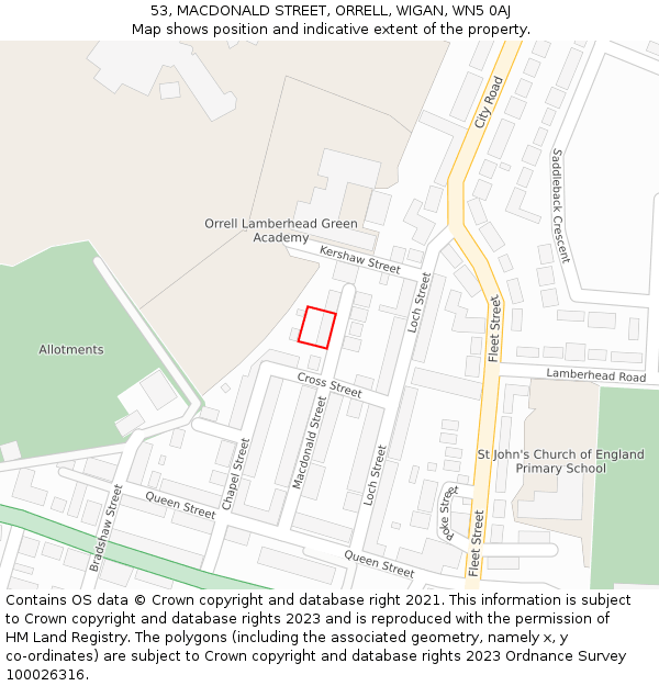 53, MACDONALD STREET, ORRELL, WIGAN, WN5 0AJ: Location map and indicative extent of plot