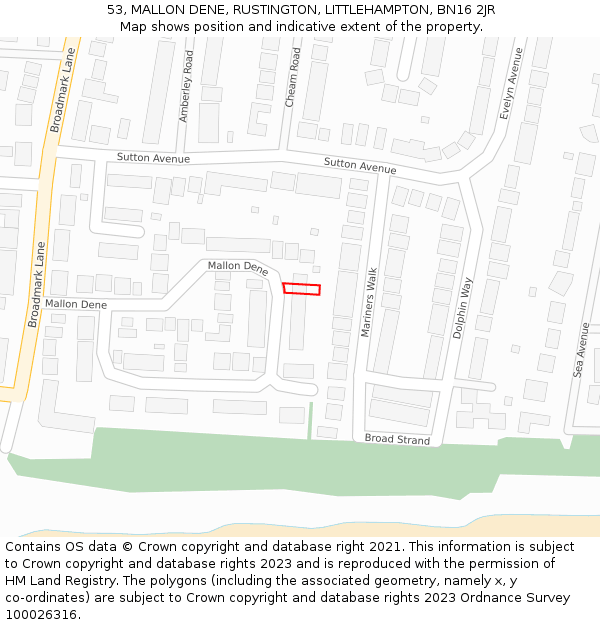 53, MALLON DENE, RUSTINGTON, LITTLEHAMPTON, BN16 2JR: Location map and indicative extent of plot