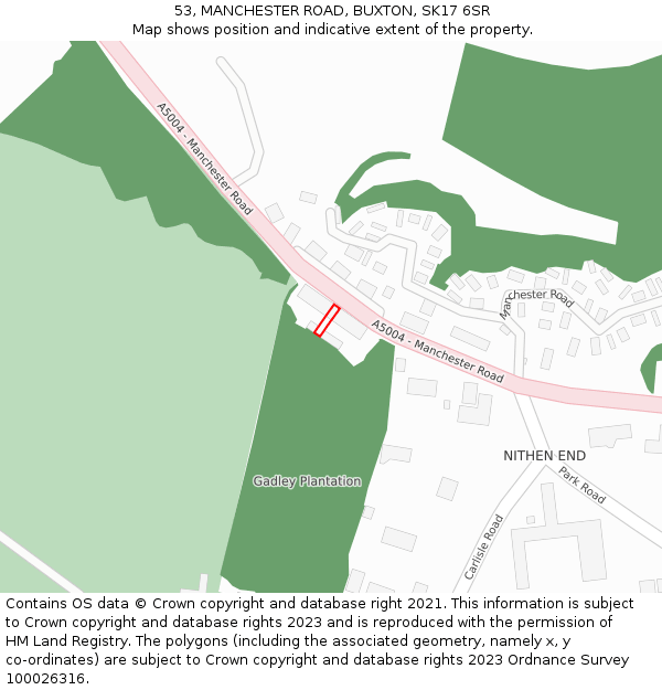 53, MANCHESTER ROAD, BUXTON, SK17 6SR: Location map and indicative extent of plot
