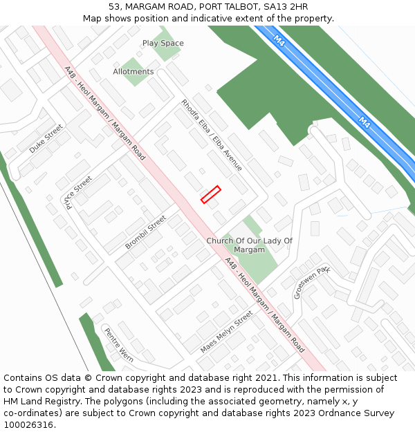 53, MARGAM ROAD, PORT TALBOT, SA13 2HR: Location map and indicative extent of plot