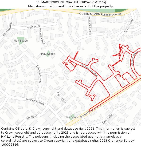 53, MARLBOROUGH WAY, BILLERICAY, CM12 0YJ: Location map and indicative extent of plot