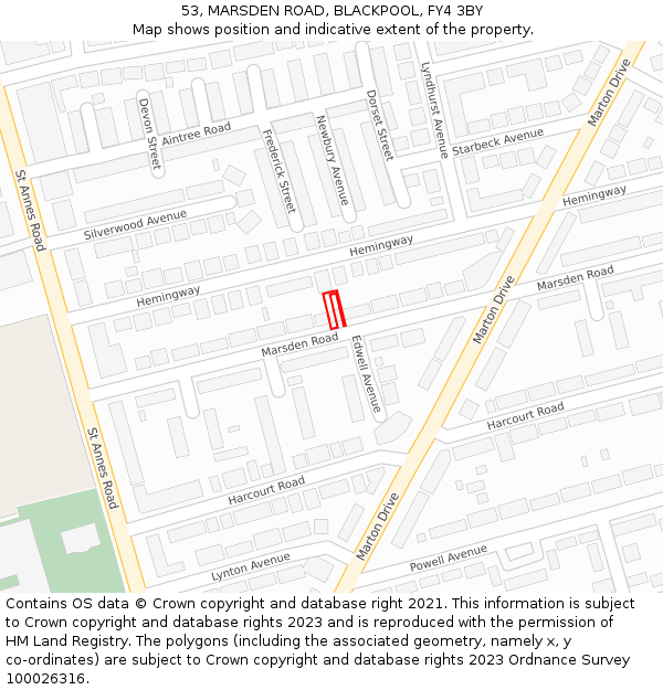 53, MARSDEN ROAD, BLACKPOOL, FY4 3BY: Location map and indicative extent of plot