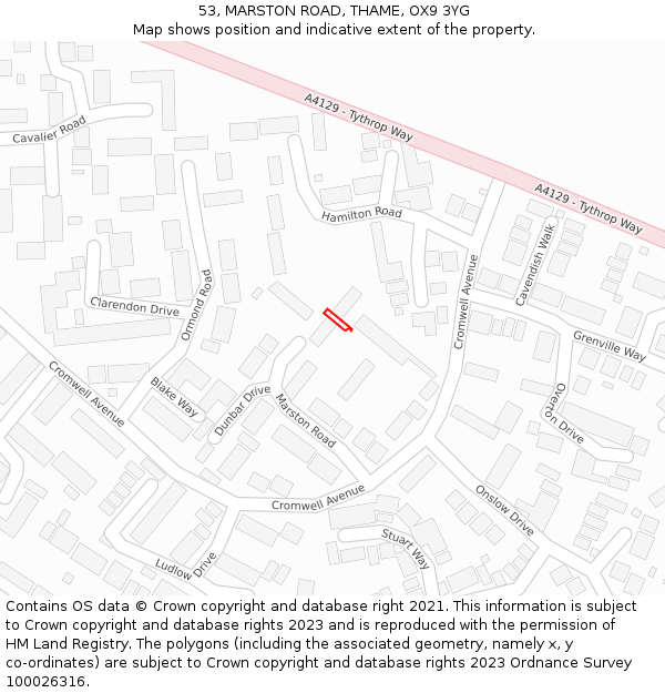 53, MARSTON ROAD, THAME, OX9 3YG: Location map and indicative extent of plot