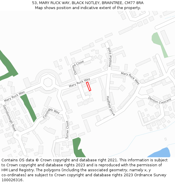 53, MARY RUCK WAY, BLACK NOTLEY, BRAINTREE, CM77 8RA: Location map and indicative extent of plot