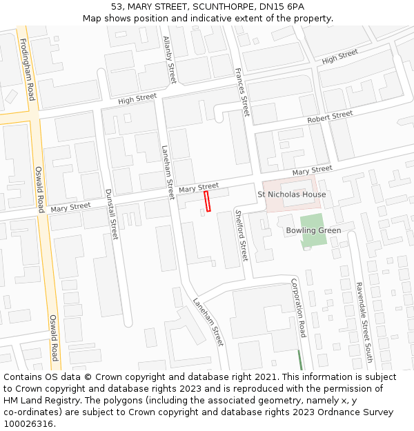 53, MARY STREET, SCUNTHORPE, DN15 6PA: Location map and indicative extent of plot