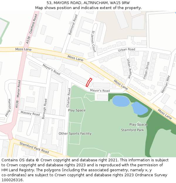 53, MAYORS ROAD, ALTRINCHAM, WA15 9RW: Location map and indicative extent of plot