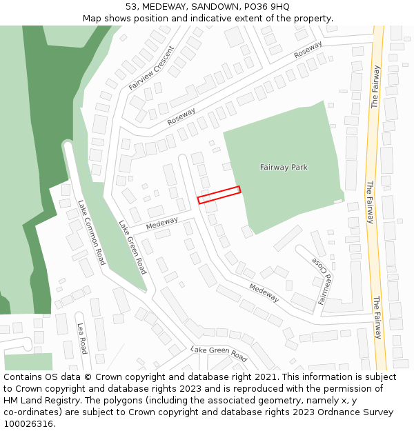 53, MEDEWAY, SANDOWN, PO36 9HQ: Location map and indicative extent of plot